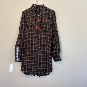 Made for loving long sleeve pocket full button up plaid dress